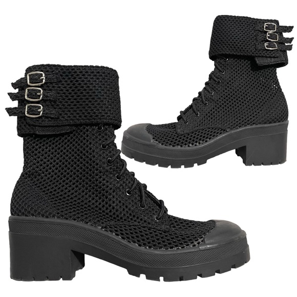 Jeffrey Campbell Ricki Hiker Mesh Lace Up Boots Black Combat Biker Size 7.5 - Picture 6 of 11